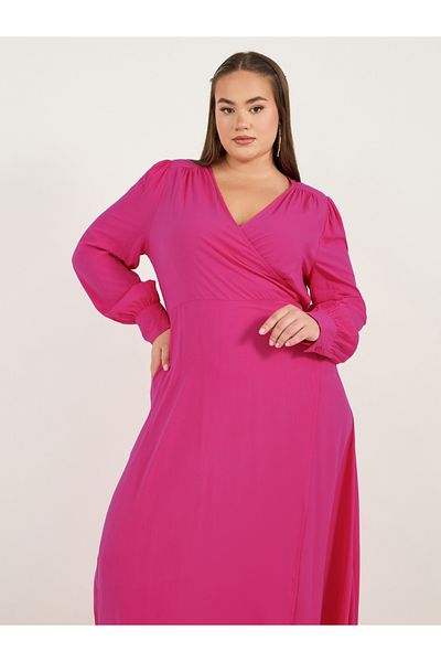 Styli Plus Size Solid Wrap Front A-Line Maxi Dress