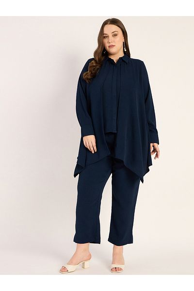 Femmella By Styli Plus Size Asymmetric Hem Top and Trousers Set