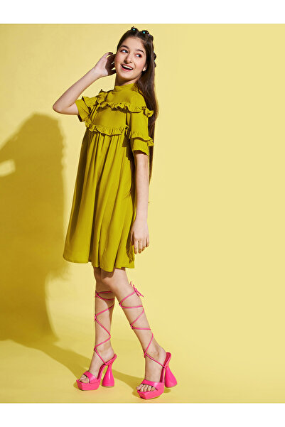 Stylo Bug By Styli Solid High Neck Ruffled Detail Dress