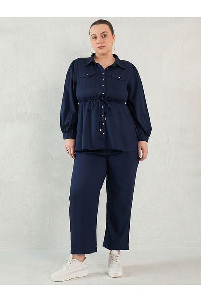 Femmella By Styli Plus Size Button Down Top and Trousers Set
