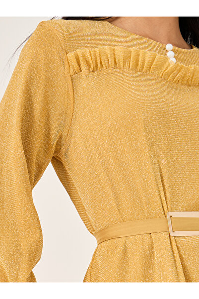 Take Two By Styli Shimmer Belted Cuffed Sleeves A-Line Jalabiya