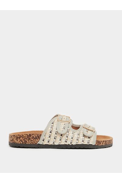 Styli Textured Slip On Flat Sandals with Buckle Details