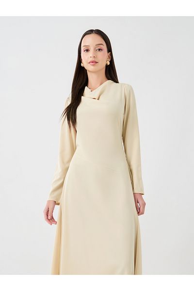 Styli Solid Cowl Neck Long Sleeves A-Line Maxi Dress