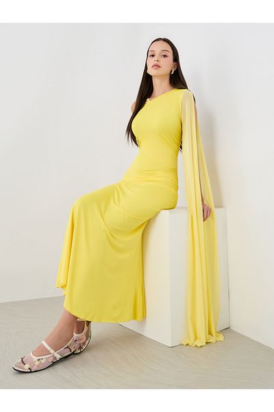 Styli Solid One Cape Sleeve Bodycon Maxi Dress