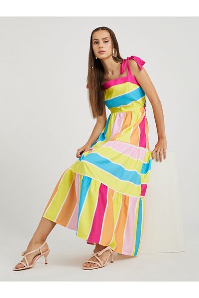 Styli Color Block Striped Strappy Cami Maxi Dress