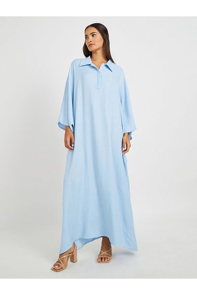 Styli Plain Collared Half-Button Front Kaftan