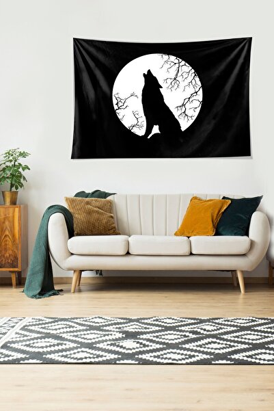 MENTEŞ HOME Warrior Wolf Pattern Stain Resistant Velvet Textured Fabric Wall ...