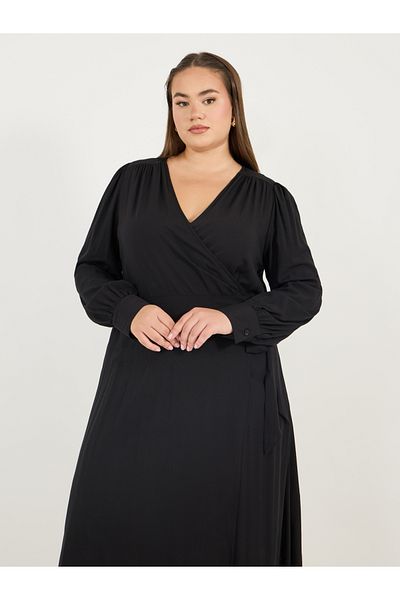 Styli Plus Size Solid Wrap Front A-Line Maxi Dress