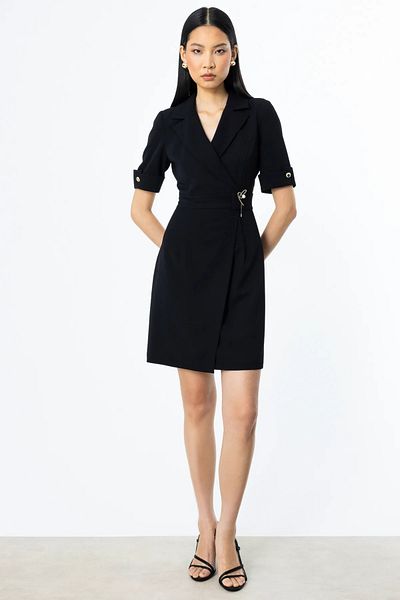 Ekol Midi Length Dress with Metal Accessories on the Waist-5136