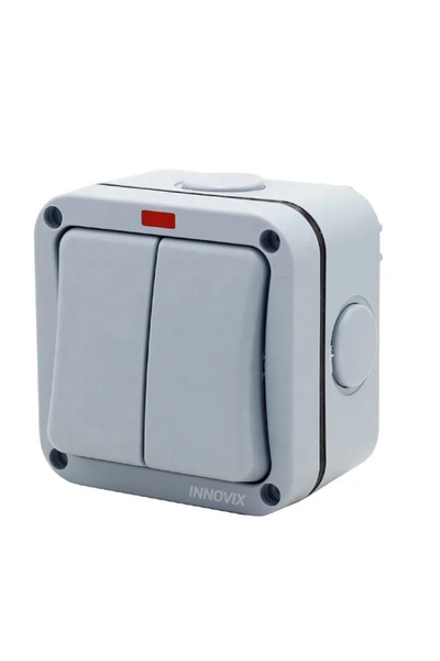 INNOVIX Întrerupător exterior dublu, model standard european, IP65, rezistent la ploaie și praf, gri