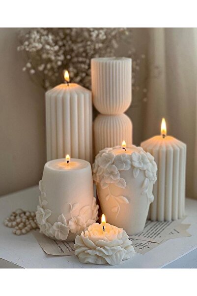 SCA CANDLE Çokgen 20 Cm 2 Adet +Çokgen 15 Cm 1 adet +Gül model 2 adet +1 Adet...