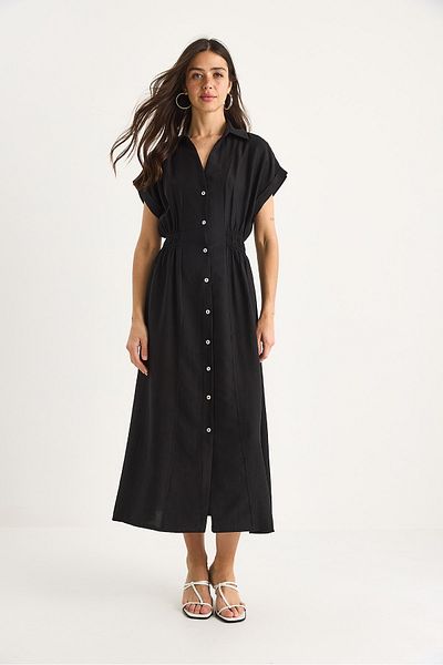 Bianco Lucci Women's Elastic Waist Crush Shirt Dress 7010 60283422