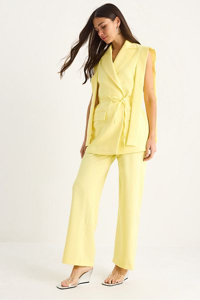 Bianco Lucci Women's Tie-Up Blazer Vest Palazzo Pants Double Bottom-Top Suit 8005 60283415