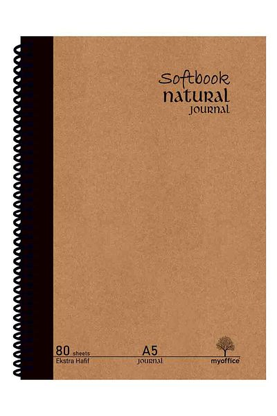 Etika Natural Journal A5 Notebook Hard Cover 160 Pages, Spiral 80 Yp. Checked