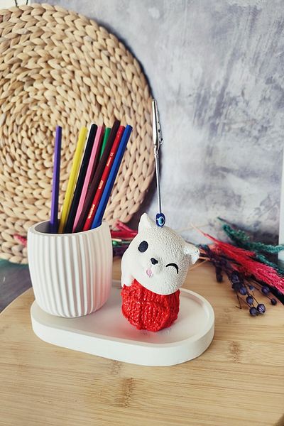 puridadesign Комплект декоративен сладък държач за моливи с котка и тефтерче, подарък за бюро