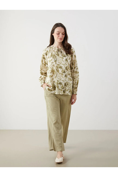 LC Waikiki Lcw Grace Khaki Women's Textured Trousers with Elastic Waist