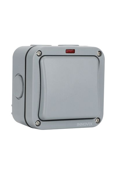 INNOVIX Outdoor Single Switch, Eu Standard, Ip65 Rain & Dust Resistant, Grey, Waterproof Design