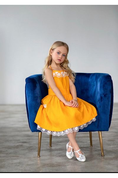 Marka Sensin Kids Girl's Yellow Lace Embroidered Special Design Midi Dress