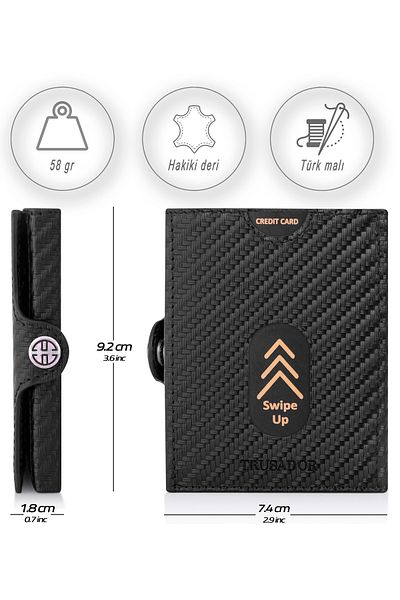 Trusador Θήκη για κάρτα Valencia Carbon Γνήσιο δέρμα Πορτοφόλι Unisex Γυναικείο Ανδρικό Rfid Proof Carbon