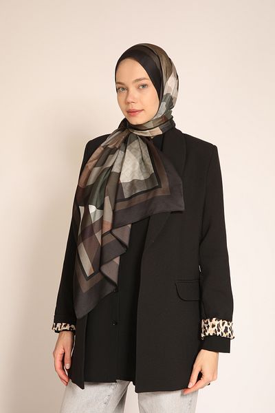 Dia Vela Akel Double Sided Brown Geometric Patterned Silk Shawl