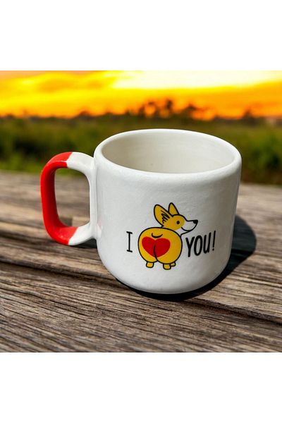SeraCEY I Love You Fox Detailed Heart Patterned Hand Embroidered Ceramic Mug