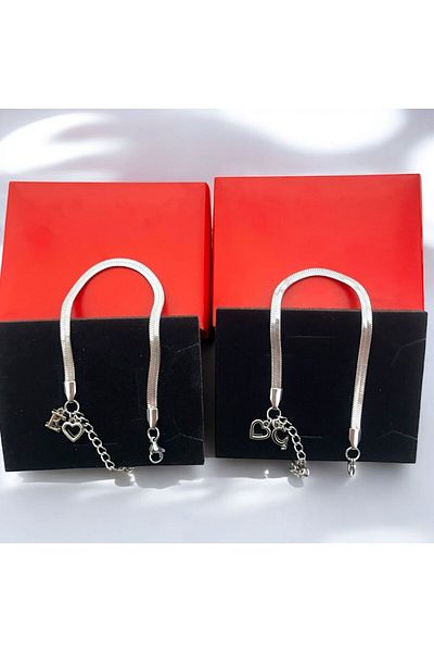 pofudukcase Non-Tarnish Steel Heart Letter Bracelet Italian Bracelet Set of 2 Boxed