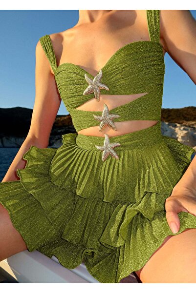 DESİGNEDBYD Denizkızı Parıltılı Kumaş Katlı Parti Plaj After Gece Abiye elbise