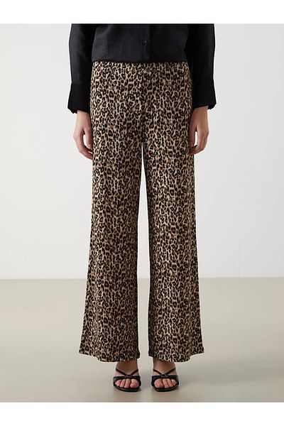 LC Waikiki Lcw Vision Brown Elastic Waist Leopard Print Women's Trousers