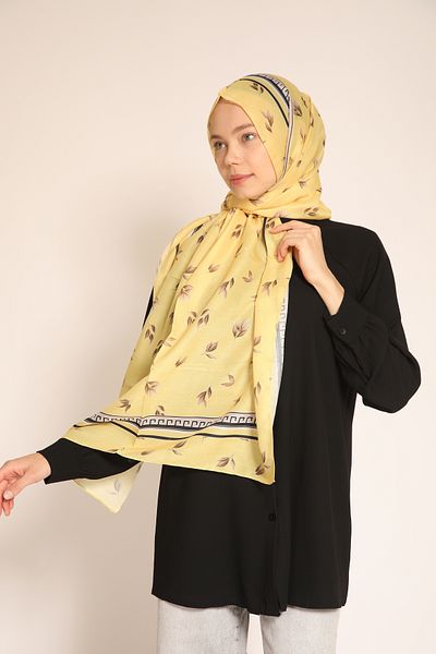 Dia Vela Leaf Patterned Shawl on Yellow