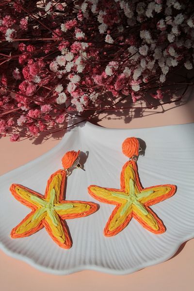 Luvix Design Orange Yellow Straw Starfish Earrings