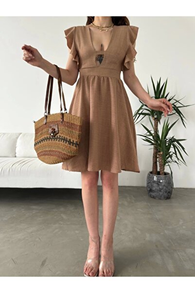 Lior Design Sleeves Flounces Dress with Bust Cutout