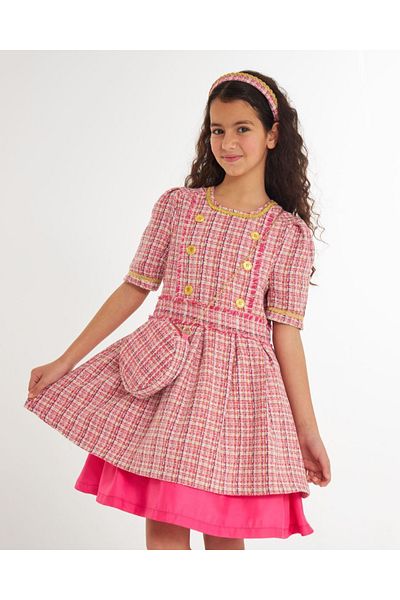 Marka Sensin Kids Girl's Gold Buttoned Skirt Lined Tutu Eid Dress Bag Crown Set of 3