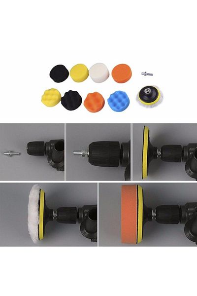 BOEM Professional car polish - 10 piece kit + drill adapter - Polish set Sponges with different grades