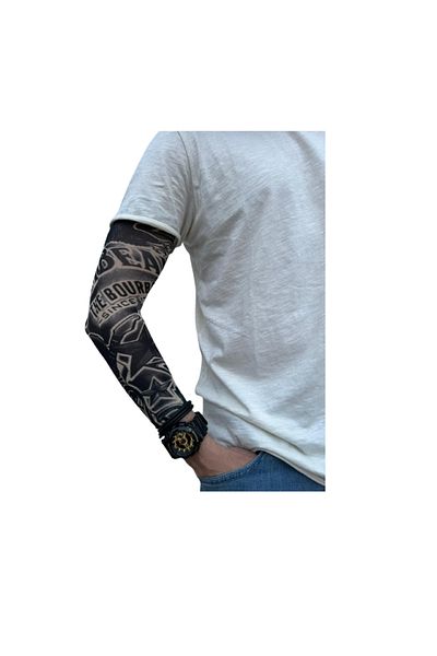 BOEM Manșon tatuaj temporar, model bourbon, imprimare 3D, cu protecție solară pentru brațe, mărime universală,