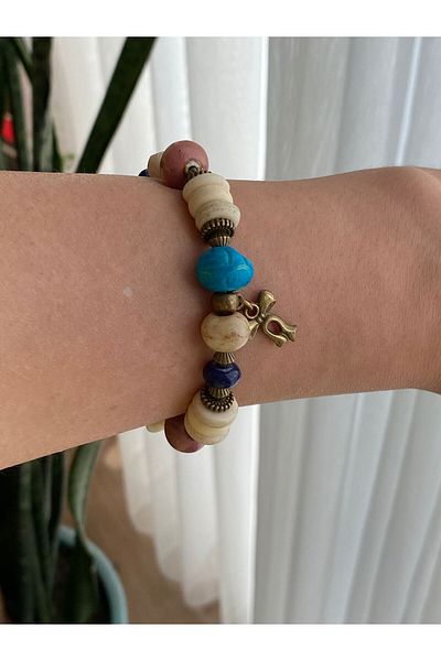 marsel aksesuar Handmade Ethnic Bohemian Carved Bone Stone Bracelet
