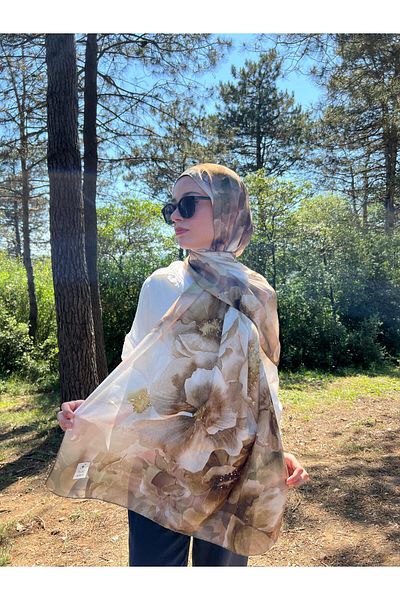 YILDIZ SCARFS Flower Pattern Soft Cotton Shawl Khaki