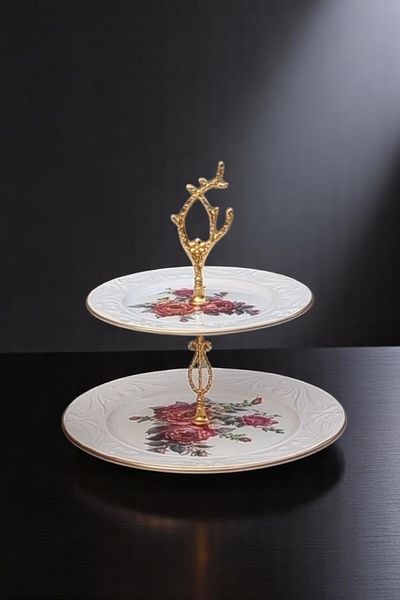 Pinkev Ceramic Double Layer Cookie Stand - Pomegranate Flower
