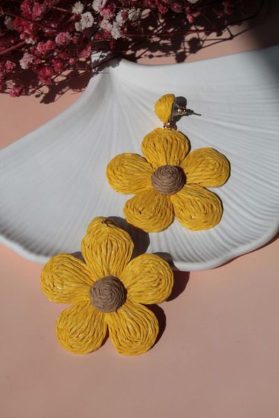 Luvix Design Yellow Daisy Straw Bohemian Earrings