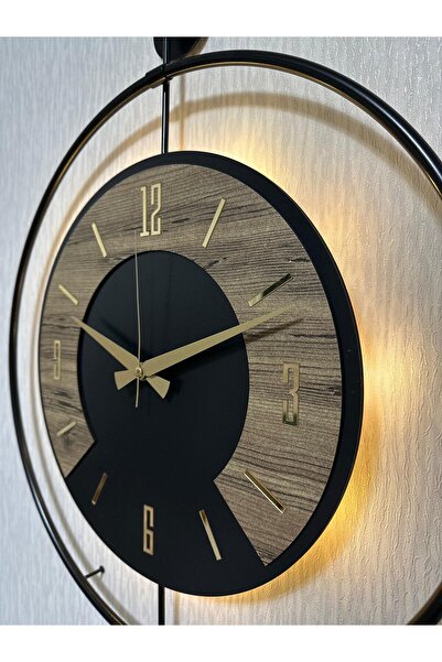 Pey Aksesuar 50x70 cm Metal Ahşap Ve Işığın Muhteşem Uyumu Duvar Saati dekoratif