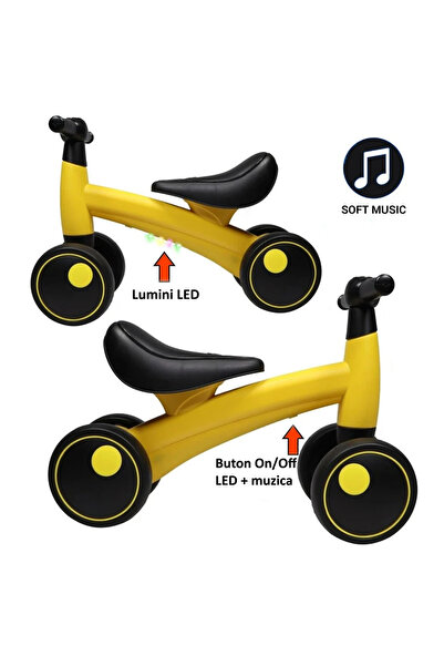 BIKECO Bicicletă de echilibru, 4 roți, tricicletă cu lumini LED și muzică, 1-...