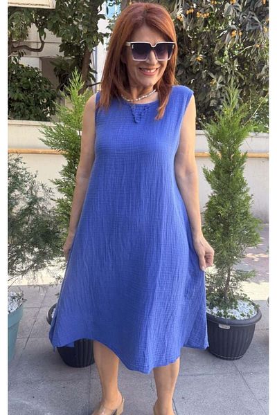 DenizEge Muslin Thick Strap Dress Saks Blue