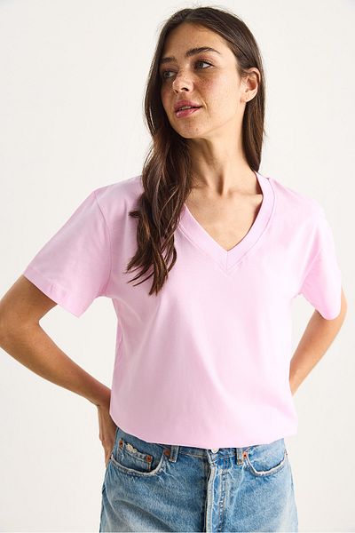 Bianco Lucci Women's 100% Organic Cotton Deep V Neck Comfort Fit T-Shirt 60602066