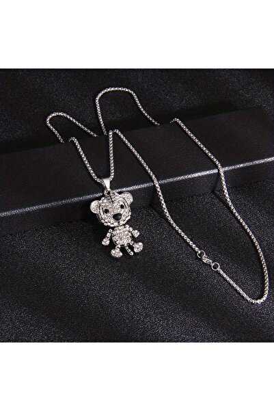 Herşey Nota قلادة نسائية على شكل دب من حجر الزركون - ستانلس ستيل 55 سم، تصميم...