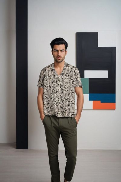 CANMODA Νυχτερινό πουκάμισο Paisley Relaxed Fit - Μαύρο - TH326