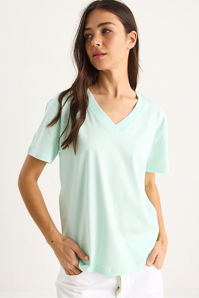 Bianco Lucci Women's 100% Organic Cotton Deep V Neck Comfort Fit T-Shirt 60602066