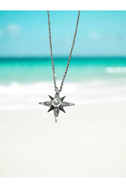 Herşey Nota قلادة نسائية من القطب النجمي مرصعة باللؤلؤ – 55 سم ستانلس ستيل، ل...