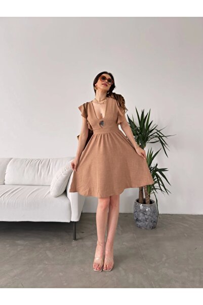 Lior Design Sleeves Flounces Dress with Bust Cutout