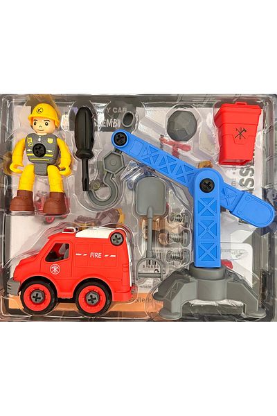 BOEM Interactive Construction Set with Fire Truck and Crane – Assemble, Disassemble and Rescue