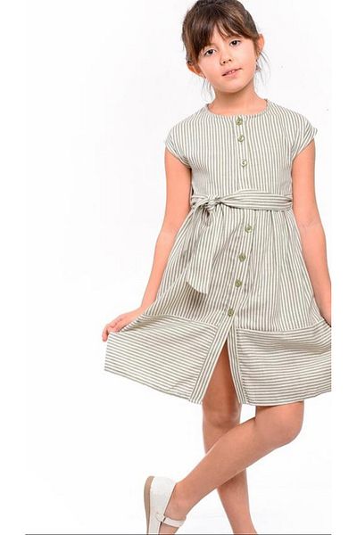 Marka Sensin Kids Girl's Striped Printed Belted Mini Dress