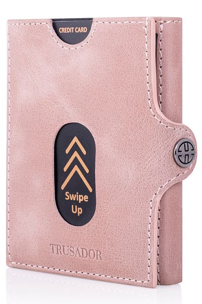 Trusador Valencia Pink Card Holder Genuine Leather Wallet Unisex Women Men Rfid Protected